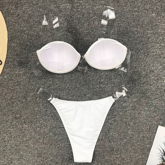 Fashion White Transparent Shoulder Straps Swim Set - Picture 5 of 8